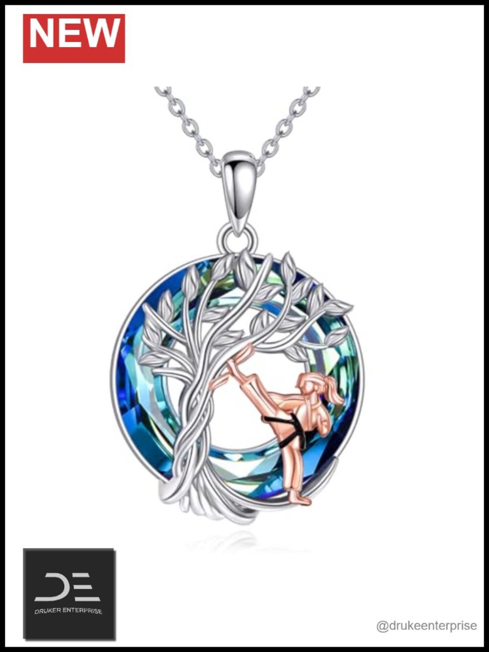 925 Sterling Silver Tree of Life Karate Necklace Pendant Jewelry Gift